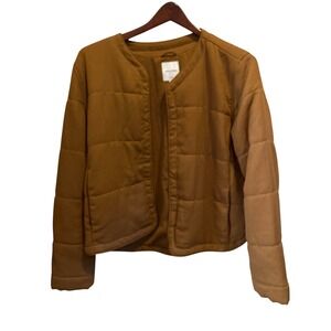 Gentle Fawn Women's Quilted Jacket‎ - Open Front, Collarless, Casual, Brown - L